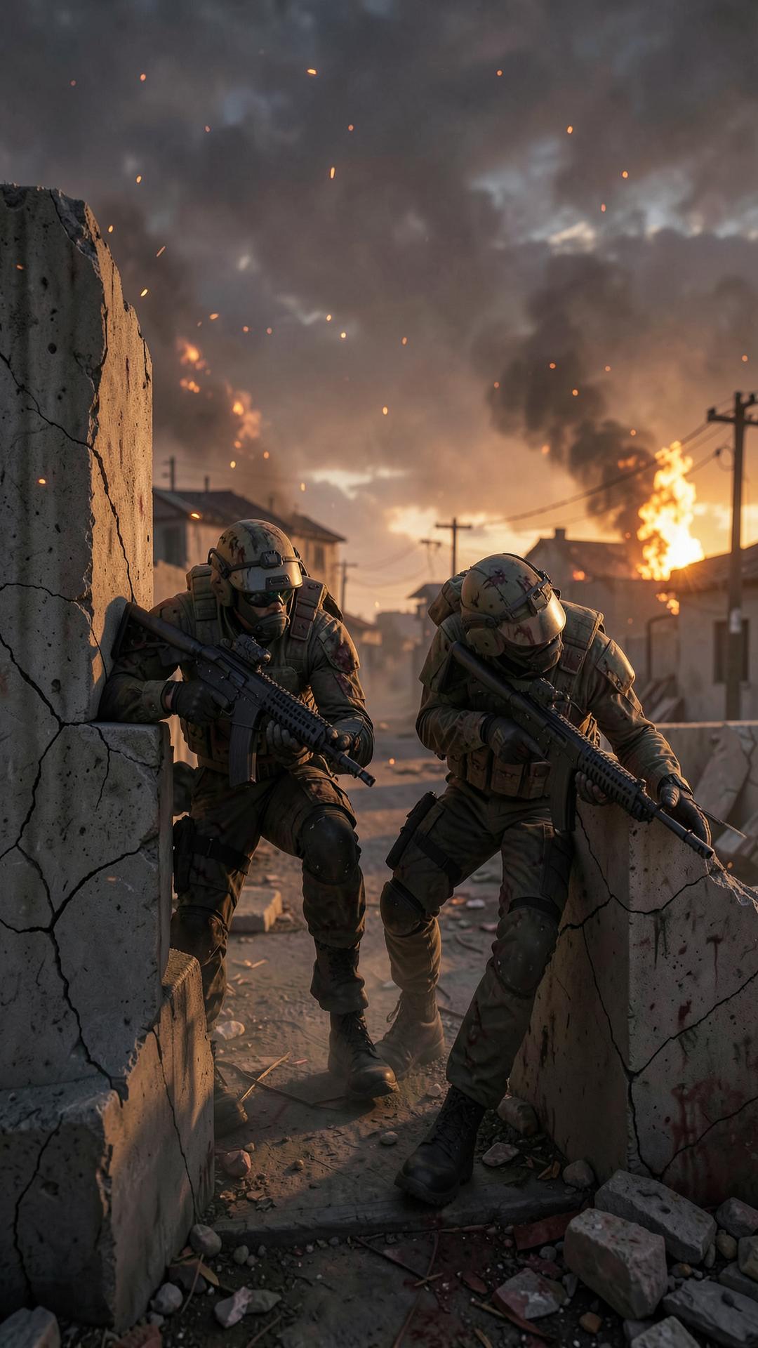AshHold: Survival Fireteam mode — two-player co-op holding cover in a devastated street